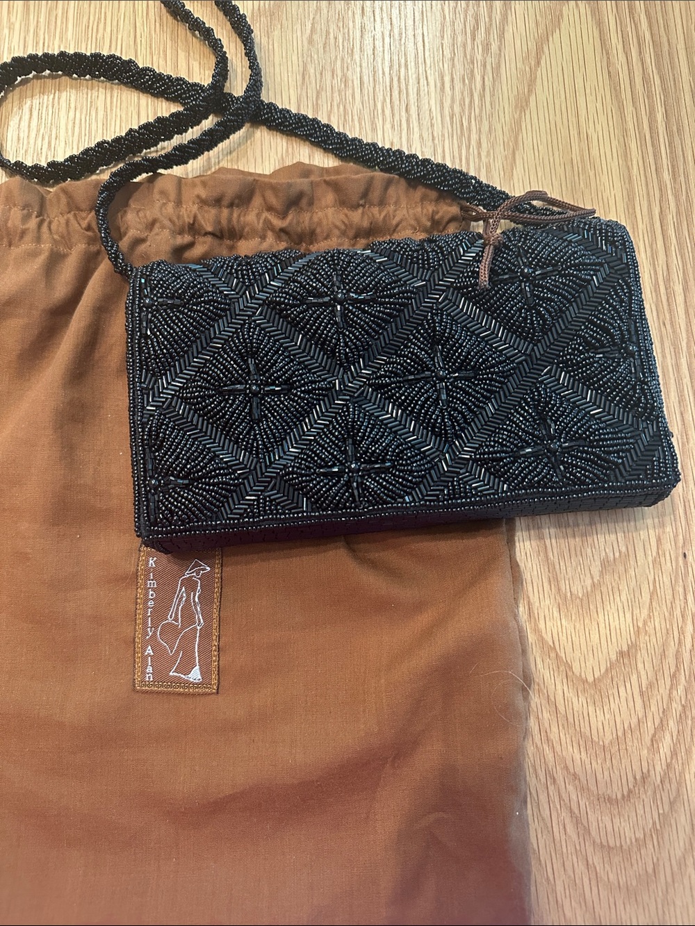 Black Beaded Evening Clutch with Strap